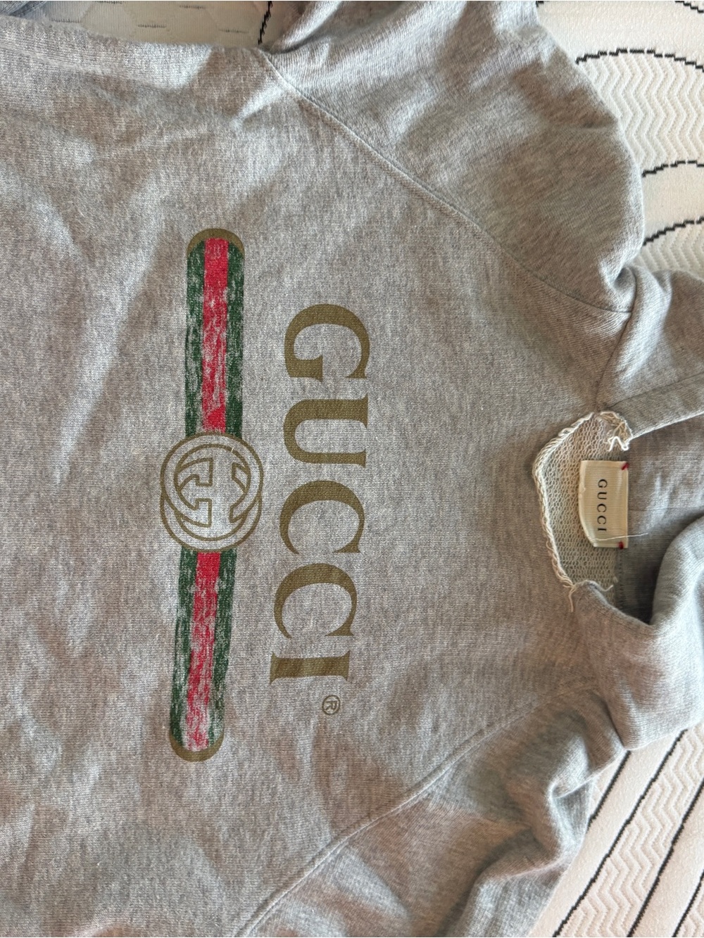 Gucci Gray Sweatshirt with Red & Green Stripe and Gold Logo